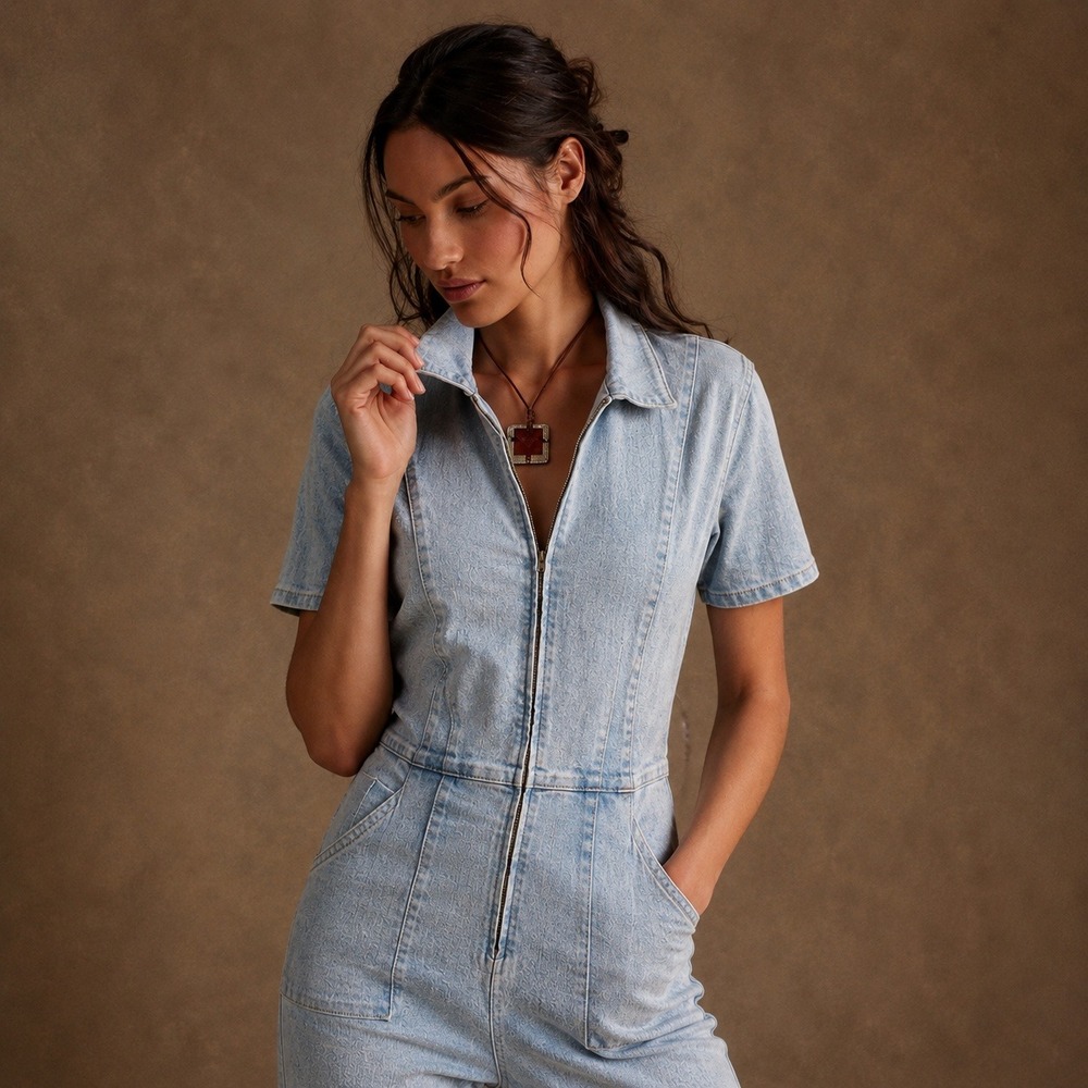 Free People Jayde Flare Stretch Denim Jumpsuit Light Wash Sz XL - Picture 4 of 14